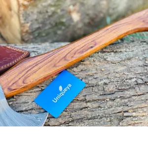 Damascus Steel Axe With Leather Sheath - Image 3