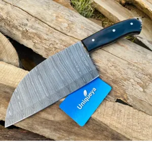Damascus Steel Cleaver Chef Knife with Leather Sheath