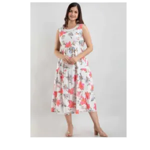 Fabric rayon flower print gown slvessless gown full gher
