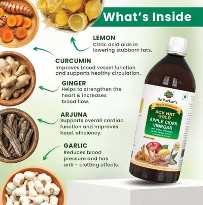 Apple Cider Vinegar With Mother Of Vinegar Ginger, Garlic, Lemon, Curcumin & Arjuna 500ML (ACV HRT GOLD) (Dr. Patkar's) - Image 2