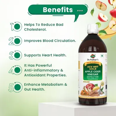 Apple Cider Vinegar With Mother Of Vinegar Ginger, Garlic, Lemon, Curcumin & Arjuna 500ML (ACV HRT GOLD) (Dr. Patkar's) - Image 3
