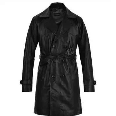 Genuine Leather Long Coat / Leather Trench Coat - Image 3