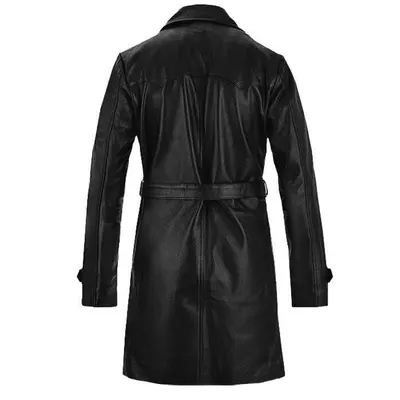Genuine Leather Long Coat / Leather Trench Coat - Image 4