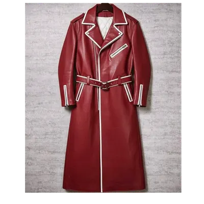 Genuine Leather Long Coat / Leather Trench Coat - Image 5