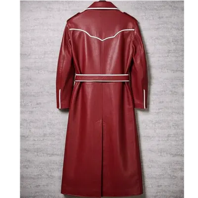 Genuine Leather Long Coat / Leather Trench Coat - Image 6