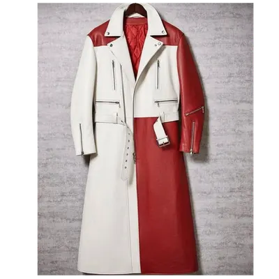 Genuine Leather Long Coat / Leather Trench Coat - Image 7