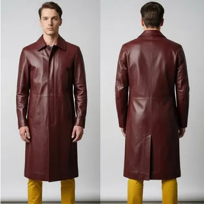 Genuine Leather Long Coat / Leather Trench Coat - Image 11
