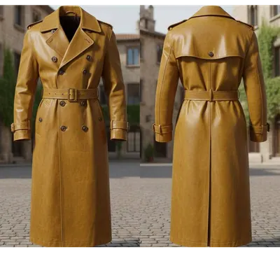Genuine Leather Long Coat / Leather Trench Coat - Image 14