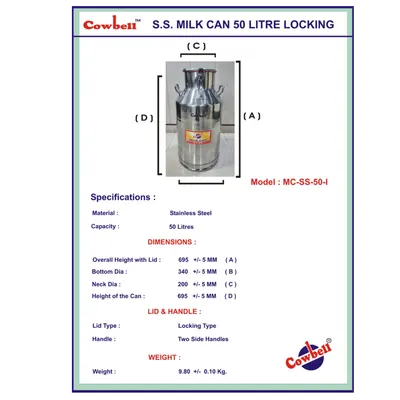 Stainless Steel Milk Can Capacity 50 Litre ( Locking Type ) - Image 3