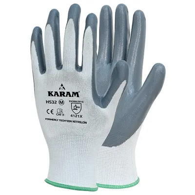 Karam HS32 Nitrile Palm Coated Industrial Safety Gloves, Strong Grip & Durable (Pack of 50)