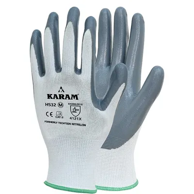 Karam HS32 Nitrile Palm Coated Industrial Safety Gloves, Strong Grip & Durable (Pack of 10)