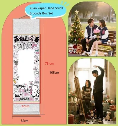 Art Paper Hand Scroll Song Brocade Framed  Brocade Box Set with Pink Color or  Sky Blue Color for Graduation Gift to Friend - Image 3