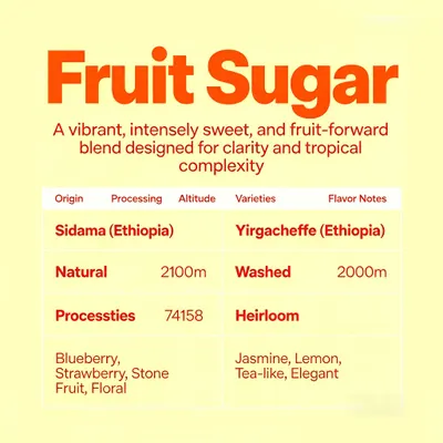 Fruit Sugar Signature Espresso – Medium Roast, Sidama & Yirgacheffe Blend, Naturally Sweet coffee bean