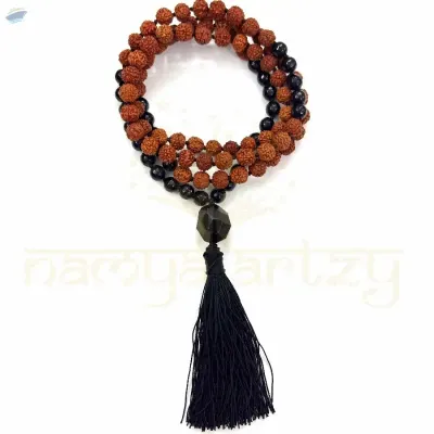 Rudraksha Beads Necklace 8mm  Black Onyx by Namya Artzy Private Limited