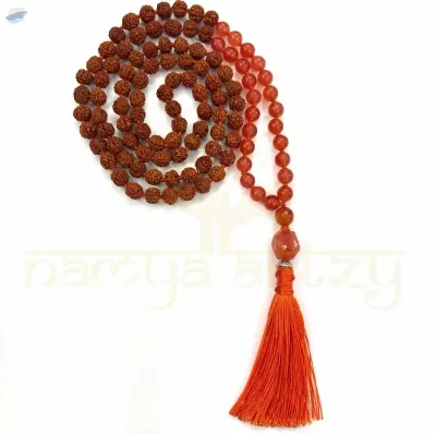 Rudraksha Mala 8mm Carnelian  Hand-Knotted Mala by Namya Artzy Private Limited