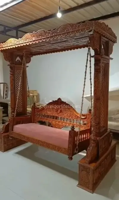 Heritage Bliss Carved Wooden Swing by Reldor Lifestyles