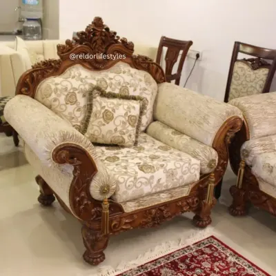 Handcrafted Carved Wooden Armchair by Reldor Lifestyles