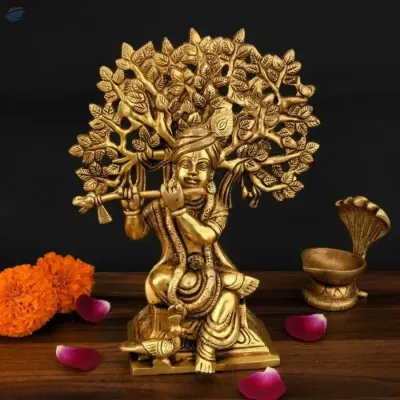 Krishna Under Tree Statue Artifacts by Anand