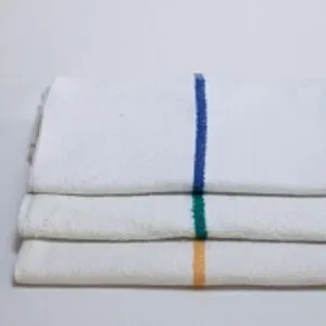 Barmop - Centre Color Striped Terry White Towel.