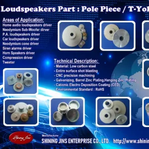 T-Yokes and Bottom plates Speaker Driver Parts made in Taiwan by Pole Piece (T-Yoke) for Loudspeakers Motor Assembly