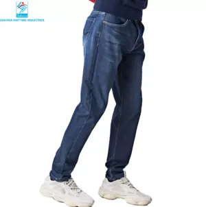 Men Jeans Pants Fleece Lined Stretch Skinny Jeans Winter Thicken Warm Denim Flat Front Pant Men's - Image 2