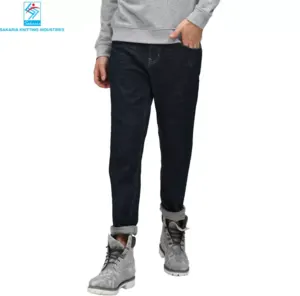 Fashion Spring Autumn Denim Stretchable Slim Straight Black Blue Ankle-Length Men Jeans Pants by Sakaria Knitting Industries