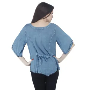BLUE RENAISSANCE EMBROIDERED HALF SLEEVE BLOUSE - Image 3
