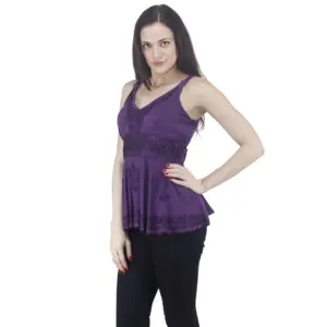 BOHO EMBROIDERED RAYON HALTER TOP PURPLE - Image 2
