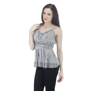 BOHO EMBROIDERED RAYON HALTER TOP SILVER - Image 2