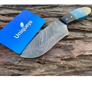 damascus steel hunting skinner knife with leather sheath - Image 2