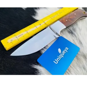 D2 steel skinner hunting knife with rose wood handle and leather sheath - Image 2