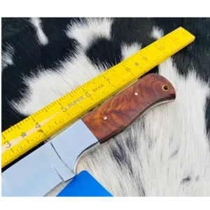 D2 steel skinner hunting knife with rose wood handle and leather sheath - Image 3