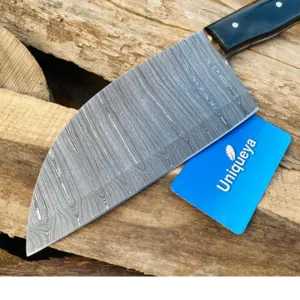 Damascus Steel Cleaver Chef Knife with Leather Sheath - Image 2