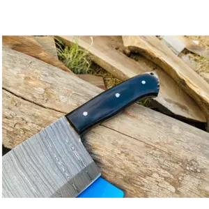 Damascus Steel Cleaver Chef Knife with Leather Sheath - Image 3