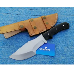 D2 Steel Tracker Knife with Leather Sheath by Uniqueya Artifacts