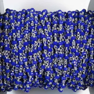 Blue Crystal 3mm Wire Wrapped Rosary Style Chain - Image 2