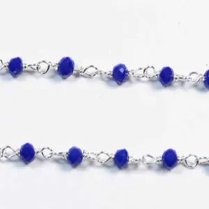 Blue Crystal 3mm Wire Wrapped Rosary Style Chain - Image 3
