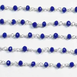 Blue Crystal 3mm Wire Wrapped Rosary Style Chain - Image 4