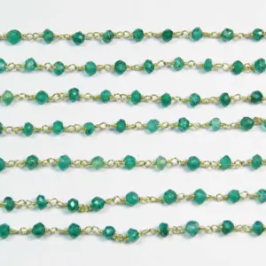 Green Onyx 3 MM Beaded Wire Wrapped Rosary Style Chain - Image 2