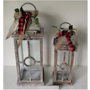 Christmas Decoration Set of 2 Wooden Lantern with Rustic Finish by ATBiz Sourcing Inc.