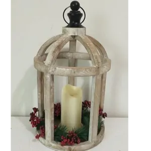 Christmas Decoration Wooden Lantern with LED Candle by ATBiz Sourcing Inc.