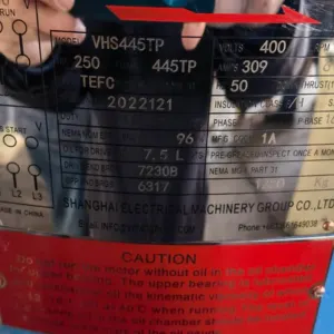 250HP vertical hollow shaft motor VHS445TP by Shanghai electrical machinery group Co., Ltd