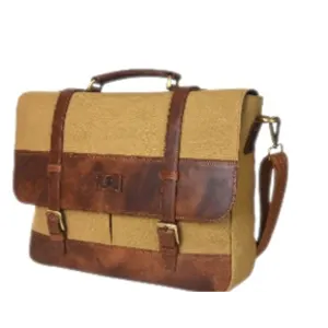 Canvas & Cow Leather Trim Laptop Bag