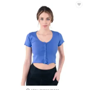 USBD Women short sleeve Blouse Button Down Scoop Neck Summer Croptop - Image 2