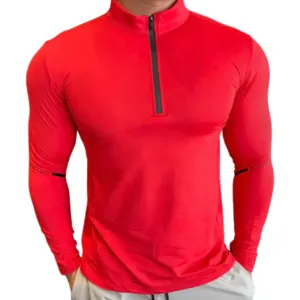 Men Long Sleeve Gym Fitness Zip up Compression Outdoor Shirt by Alpha C Apparel, LLC