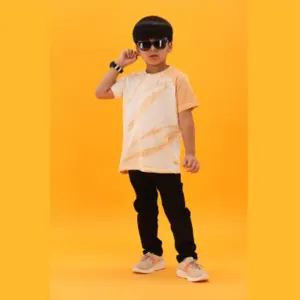Round Neck Half Sleeves Yellow Tie and Dye T Shirt for Boys by Meharma Home LLC