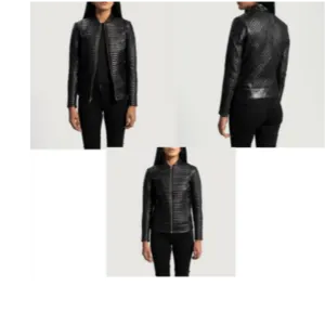 Women Cityscap e Black Leather Biker Jacket