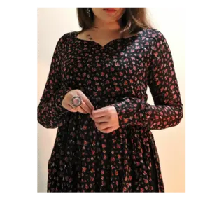 Fabric rayon small flower print nayera cut kurta and full sleeves kurta pan gala