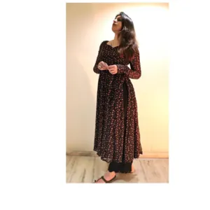 Fabric rayon small flower print nayera cut kurta and full sleeves kurta pan gala - Image 2