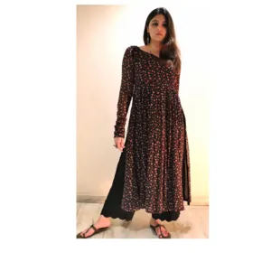 Fabric rayon small flower print nayera cut kurta and full sleeves kurta pan gala - Image 3